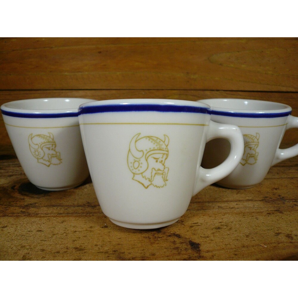 Vintage Set of 3 Syracuse China Viking in Football Helmet Coffee Cups 1970
